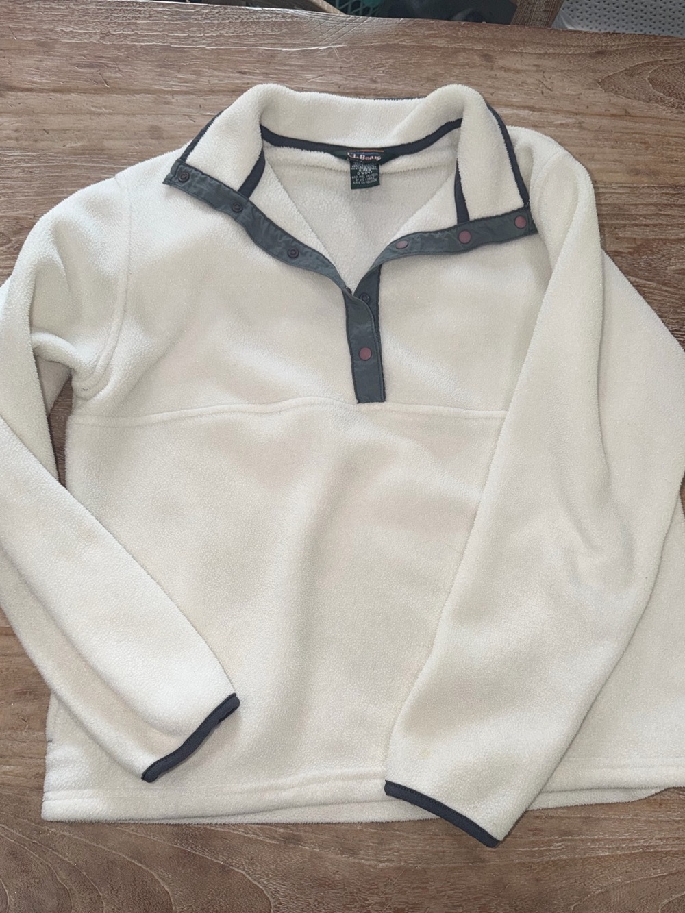 VINTAGE L.L.Bean Fleece SnapPullover Women’s S Cream Gray Casual Outdoor Sweater